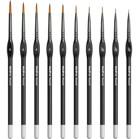 10 Pièces Détail Pinceaux Peinture, Nylon Art Pinceau Idéal pour Débutants et Professionnels Petits Pinceaux Miniatures pour Aquarelle, Acrylique, Artisanat, Modèles (1/5)