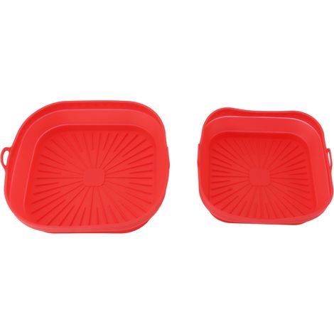 Lot de 2 Tapis de Friteuse en Silicone Réutilisable, Plat Carré Pliable pour Cuisson Gâteaux Pain Viande Rouge