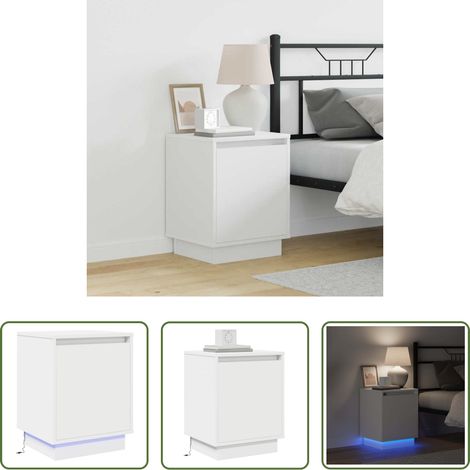 vidaXL Éclairage LED - Cabinet de chevet Blanc 39 x 34,5 x 50 cm Bois d'ingénierie (1/5)
