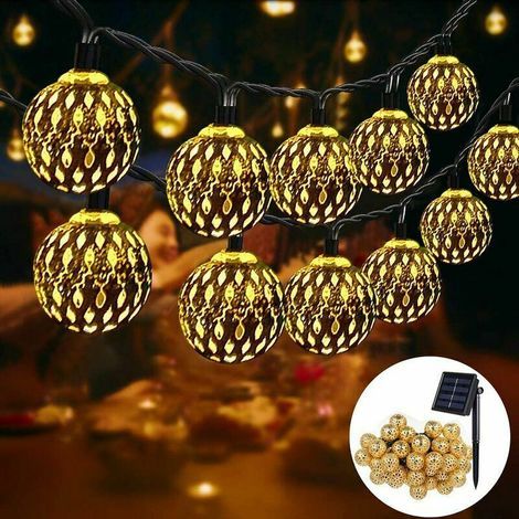 guirlandes solaires marocaines extérieures 7M 50 LED – 8 modes d'éclairage étanches – Idéales pour jardin, terrasse, Noël (1/5)