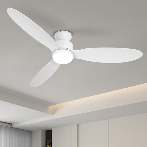 Weißer Deckenventilator mit Beleuchtung, 52 Zoll (132 cm) flacher Deckenventilator mit 6 Geschwindigkeitsstufen und reversiblem Motor, dimmbare LED-Beleuchtung, für Schlafzimmer, Innen- und Außenberei (1/5)