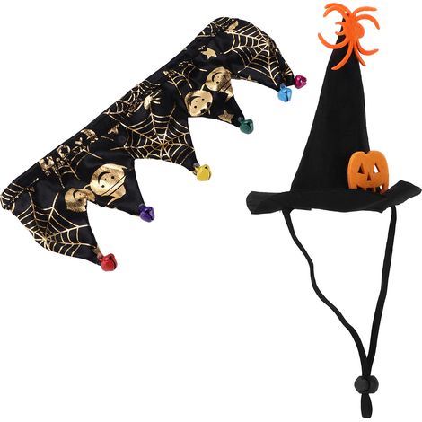 Chapeau citrouille d'Halloween pour animaux de compagnie, chapeau et collier ajustables, déguisement de Noël pour chiens et chats, motif toile d'araignée (1/5)