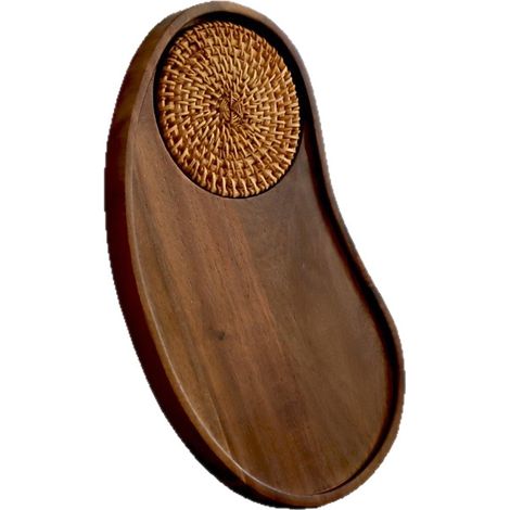Plateau en bois d'acacia forme noix de cajou, plateau solide pour dessert tasse café, plateau à thé maison et hôtel (1/5)