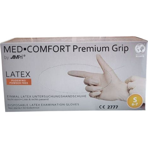Gants en latex Ampri Premium Grip sans poudre - Super Grip - 100 pièces - Taille S (1/3)