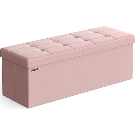 Banc de Rangement Pliable de 110 cm, Coffre de Rangement, Tabouret Repose-pieds, Pouf de Chambre, Rose Bonbon (1/5)