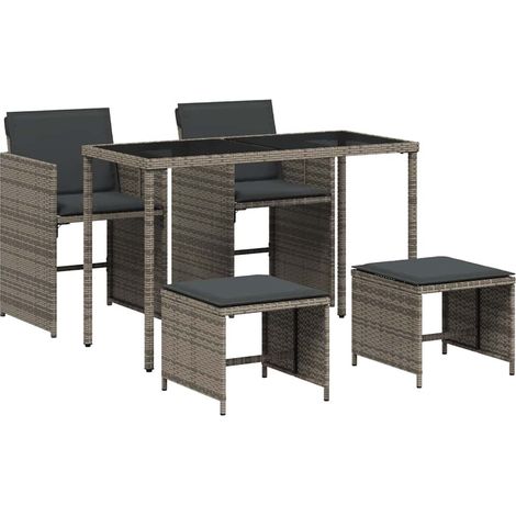 Maison Exclusive - 5-tlg. Garten-Essgruppe mit Kissen Grau Poly R