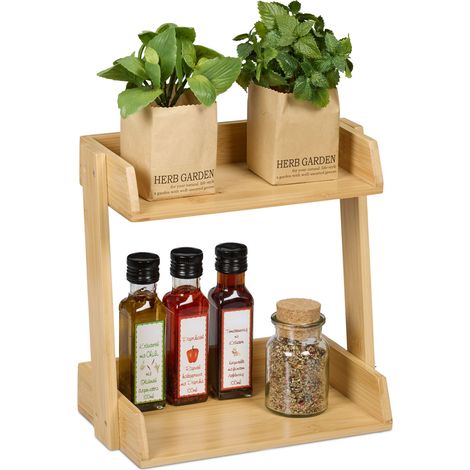 Relaxdays Spice Rack, Bamboo, 2 Levels for Jars and Bottles, Kitchen Stand, HWD: 27 x 27.5 x 16 cm, Organiser, Natural