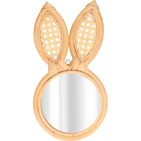 Miroir Décoratif Murale en Forme de Lapin Mignon en Rotin pour Chambre et Salon - Idée Cadeau Déco (1/5)