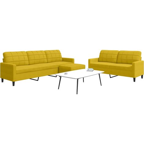 vidaXL Ensemble de canapés 3 pcs avec coussins Jaune Velours (1/5)