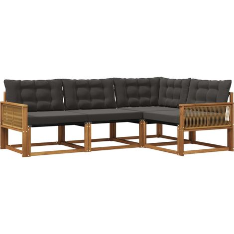 Set di divani da esterno 4 pz Naturale e Nero vidaXL (1/5)