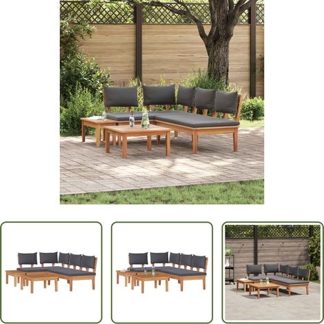 vidaXL Canapé en teck -  Ensemble de canapé de jardin 4 pcs Marron et gris (1/5)