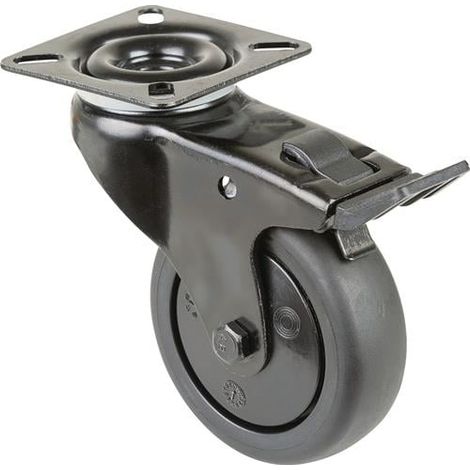 Rueda  giratoria  con  freno  D.75mm  Cap.  75kg  con  placa  con  freno  goma  negra  BS  ROLLEN (1/2)
