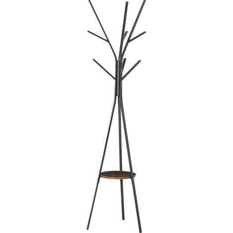 Porte-manteau trépied design moderne avec branches, étagère et 9 crochets, dimensions 45L x 45l x 180H cm, métal marron (1/5)