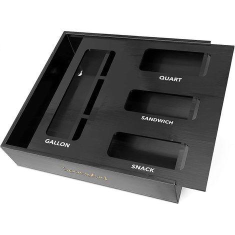 Organisateur de rangement pour tiroir de cuisine SpaceAid en bambou compatible avec sacs de différentes tailles noir (1/5)