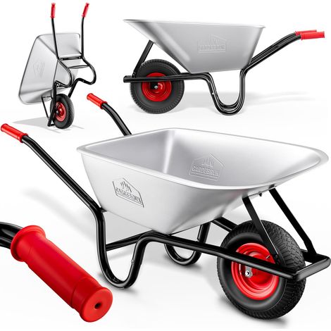 GARDEBRUK® Wheelbarrow 100L Capacity Load Up To 250KG Home Garden Trolley Heavy Duty Hand Cart Galvanised Powder Steel Rim All Terrain Pneumatic Tyre Silver & Red (1/9)