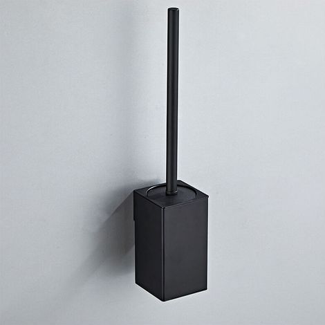 304 Stainless Steel Square Toilet Brush Holder Wall Mounted with 1 Head (Black)