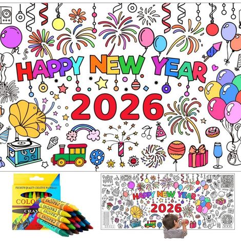 Ausmal-Tischdecke Silvester 2026 mit 24 Stiften, riesig