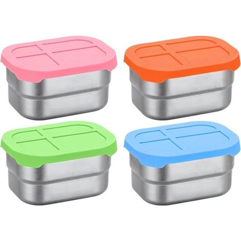Confezione da 4 - Scatole per snack in acciaio inox - 230 ml - Scatole per il pranzo in acciaio inox - 106,25,5 cm - 4 colori - Impermeabili - Senza BPA - Per frutta, noci o piccoli pasti - Riutilizza