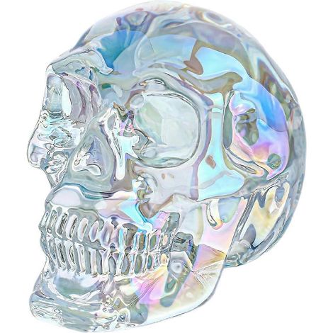 Statue de crâne en cristal fait main de 7,6 cm (3 pouces), crâne en verre coloré, décoration cadeau pour Halloween et le Jour des Morts. (1/5)