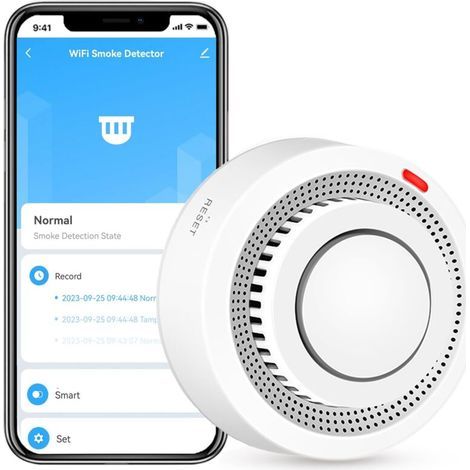 Smart Wi-Fi smoke detector, fire alarm, wireless home smoke alarm with app notification (battery not included) (1/4)