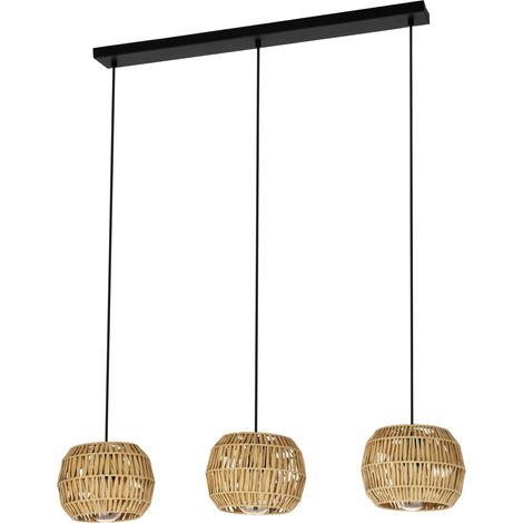 Lampadario Rustico Country Sheldon Acciaio Nero Legno Effetto Legno 3 Luci E27