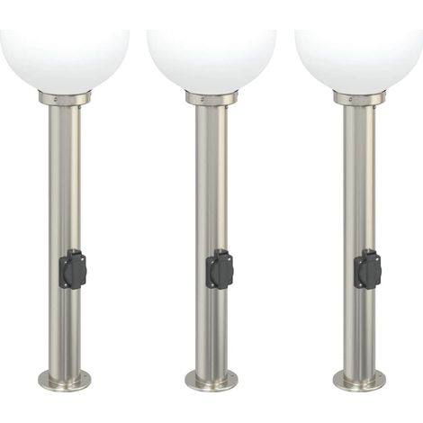 vidaXL Balizas de luz con toma de corriente, 3 unidades, 80 cm, acero inoxidable, IP44 (1/2)