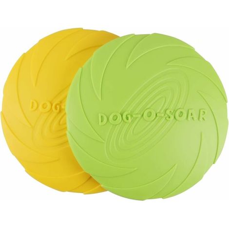 Frisbees pour Chien, Frisbee de Chien, Jouet Chien Frisbee, Disque à Lancer en Caoutchouc Résistant, Frisbi pour Chien pour Jeux Sport Exercice Activité et Jeu en Plein 2PCS (Vert+Jaune) (S) (1/5)