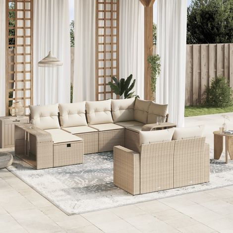 vidaXL Salon de jardin avec coussins 10 pcs beige résine tressée (1/4)