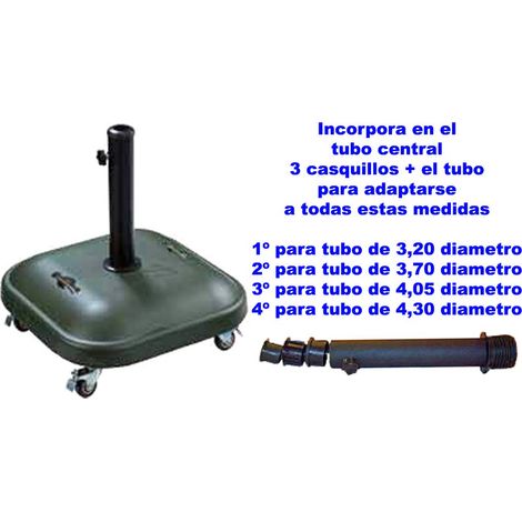 Ombrellone quadrato verde con base in cemento e ruote D64x54x1337 K