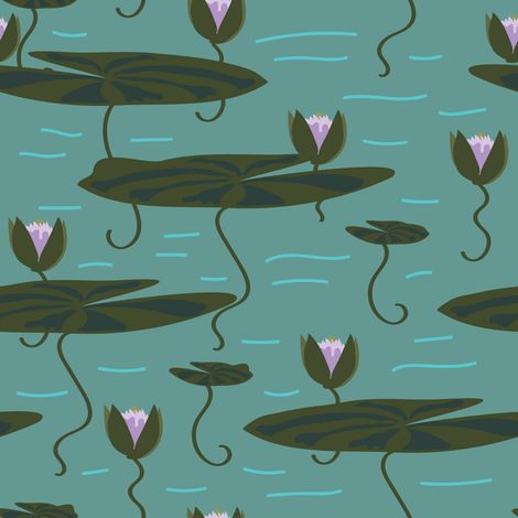 Tissu d'extérieur décoratif Oxford - motif nénuphars sur fond vert I DR222 (1/5)