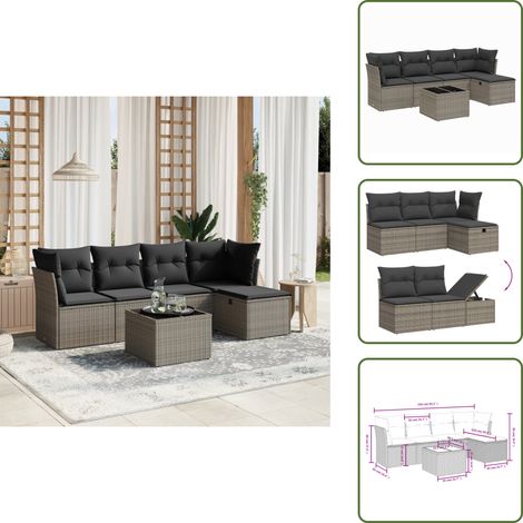 The Living Store Set Divano da Giardino 6 pz con Cuscini Grigio in Polyrattan - Sedute angolari