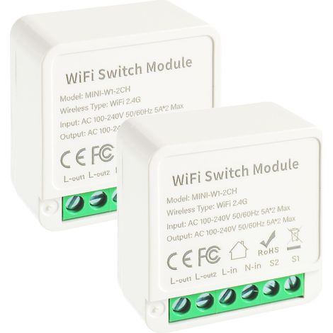 2 voies modules d'interrupteur intelligents, mini module relais DIY, pour Smart Switch Wifi, conducteur neutre requis (2 Pièce) (1/5)