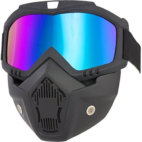 Masque facial rétro avec lunettes de protection - Lunettes de protection pour sports de plein air, notamment pour la moto tout-terrain - Masque facial amovible, coupe-vent et anti-sable (1/5)