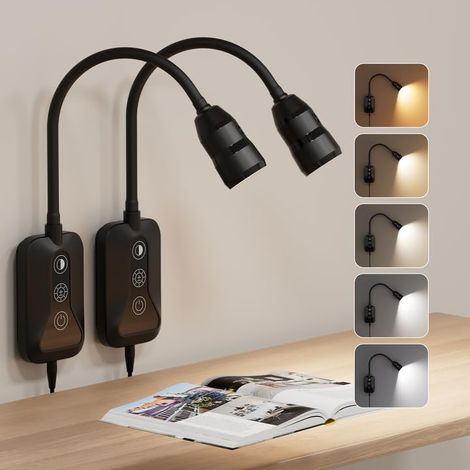 Liseuse Murale LED avec Détecteur de Mouvement et Col de Cygne Flexible - Lampe de Lecture à 5 Couleurs et Luminosité Variable pour Lit avec Sortie USB pour la Chambre - 2 Paquet (1/5)
