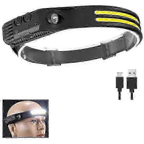 Lampe frontale rechargeable, 1000 lumens, faisceau ultra-lumineux grand angle de 230 mm, capteur mains libres, lampe frontale LED, batterie de 1500 mAh, étanche IPX5 et légère. (1/5)