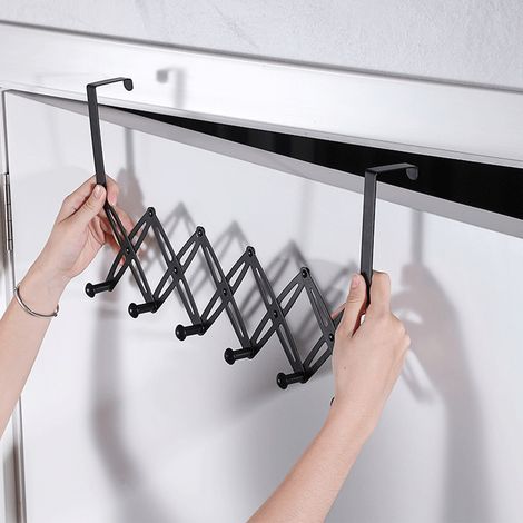 Kaiwang Edelstahl-Klapptürhaken, nagelfrei, teleskopierbar, mit 6 Haken, für Kleidung und Hüte, ideal für das Badezimmer. (1/5)