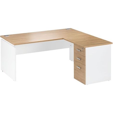 Bureau d'angle L 160 cm avec retour suspendu sur caisson positionnable droite/gauche chêne clair INEO - Maxiburo