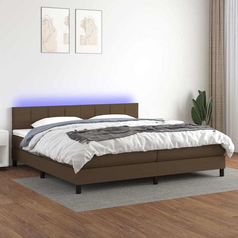 Cama box spring colchón luces LED tela marrón oscuro 200x200 cm (1/5)