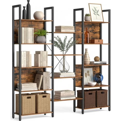 Étagère Industrial, 14 étagères, Bois, métal, étagère Debout pour Salon, 166 x 158 x 24 cm, Brun Vintage (1/5)
