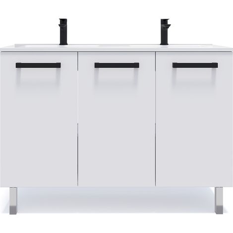 Meuble de salle de bain suspendu avec pieds double vasque intégrée 120cm 3 portes Blanc - Chelsea (1/5)