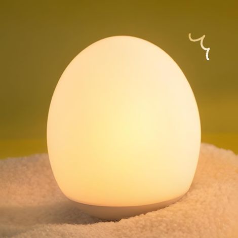 Veilleuse pour enfants et bébés, lumière de chambre d'enfant en forme d'œuf avec 3 modes d'intensité et minuterie de 30 minutes, lampe tactile rechargeable en silicone pour l'alimentation et le (1/5)