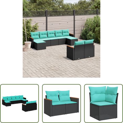 Gartenmöbel -  9-teiliges Gartensofa-Set mit Kissen, schwarzes Polyrattan (1/5)