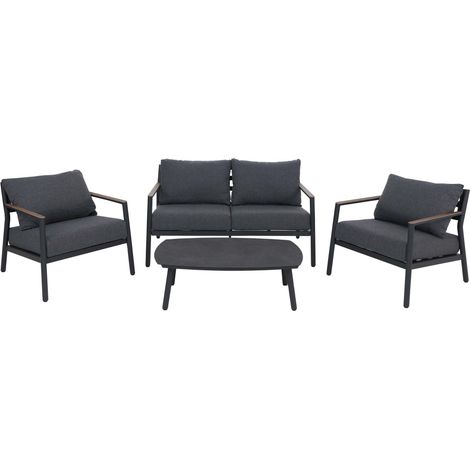 [NON UTILIZZATO] Set da giardino in alluminio HHG-337, salottino da esterno lounge divano salotto stoffa/tessuto 210 g/m², grigio scuro