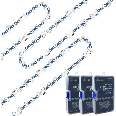 Lot de 3 Chaînes de Tronçonneuses 30cm avec Boîte en Plastique, 44 Maillons, Pas de 3/8" 1,3 mm Chaîne à Faible Rebond compatible pour 30cm et autres (1/5)