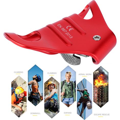 Poignée de rappel et d'escalade ergonomique, compatible cordes 8-13 mm, couleur rouge