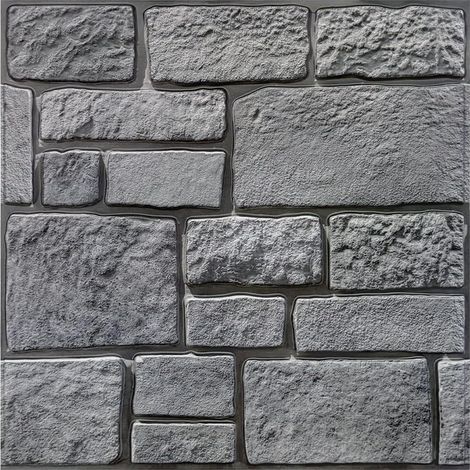 Panneaux Muraux 3D Adhesif Pierre, 10 Pièces, 30x30 cm, Noir Fausse Brique Murale PVC, Revêtement Mural 3D Adhésif Imitation Pierre pour Salon, Chambre (1/5)