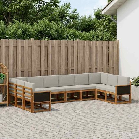 vidaXL Outdoor-Sofagarnitur mit Kissen 10 pcs Natürlich und Hellgrau (1/5)