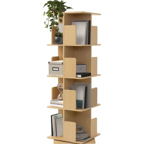 ML-Design Drehbares Bücherregal Kinder Eiche mit 4 Ebenen/16 Fächer, 40x124,5x40 cm, Standregal freistehend, Drehregal 360Grad, Spielzeugregal Dekoregal, Lagerregal für Wohnzimmer, Büro & Kinderzimmer (1/5)