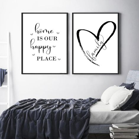 CCYKXALot de 2 posters de salon - Noir et blanc-Amour-Texte - Tableaux muraux pour salon-Simplicité-Décoration murale sur toile - Sans cadre (40 x 50 cm)