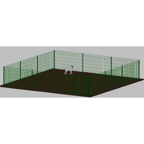 .Recinto-Box Modulare per Cani in Ferro Zincato e Verniciato Verde-con Pali a Interrare - cm 600x600x142h (1/2)
